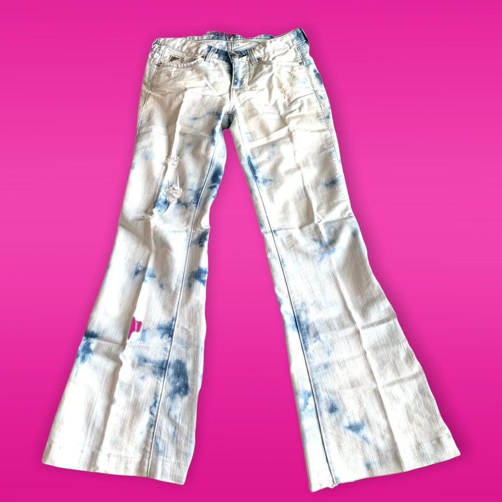 Flare Wide legs Bebe Denim Jeans 2b Boot Cut Tight Dye Destroy Size 26 Women